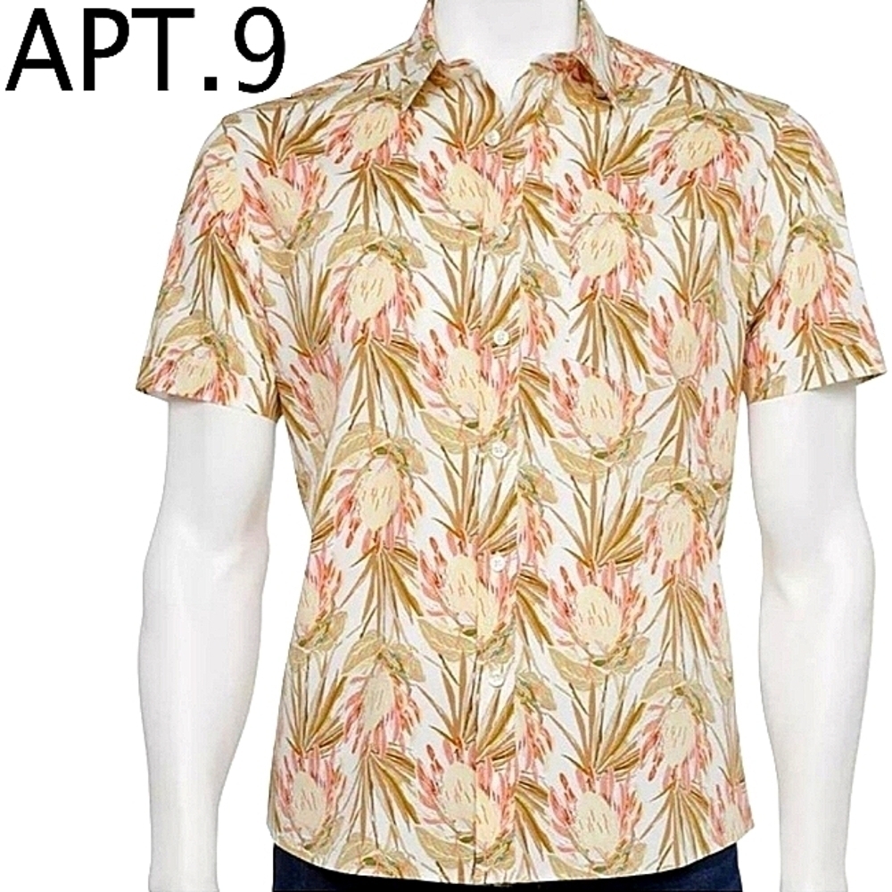 Apt 9 Mens New Button Down Short Sleeve Collared Top